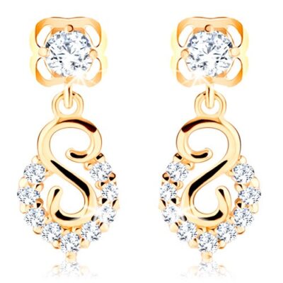 585 sárga arany fülbevaló - spirális és ív csillogó gyémántokkal ékszer webáruház