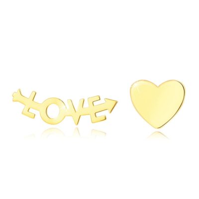 585 sárga arany fülbevaló  – szív és „LOVE” felirat ékszer webáruház