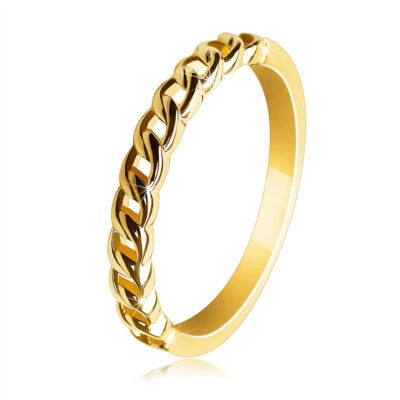 585 sárga arany gyűrű - egymásba fonódó vállak középen kivágásokkal