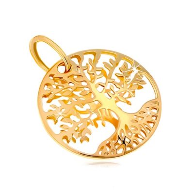 585 sárga arany medál - kör kivágott élet fája szimbólummal ékszer webáruház