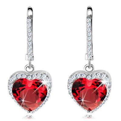 925 ezüst fülbevaló - piros cirkóniás szív csillogó szegéllyel ékszer webáruház
