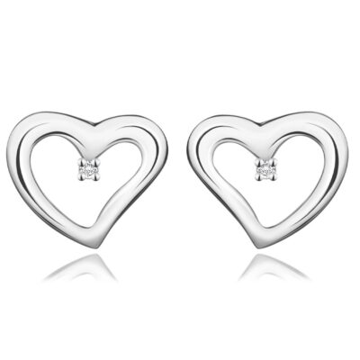 925 ezüst gyémánt fülbevaló - szív átlátszó briliánssal