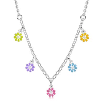 925 ezüst gyerek nyaklánc - virágok színes szirmokkal ékszer webáruház