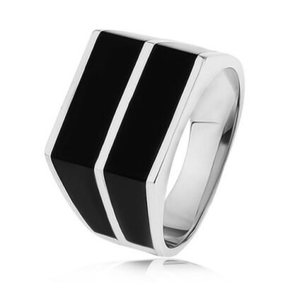 925 ezüst gyűrű - két vízszintes vonal fekete színben