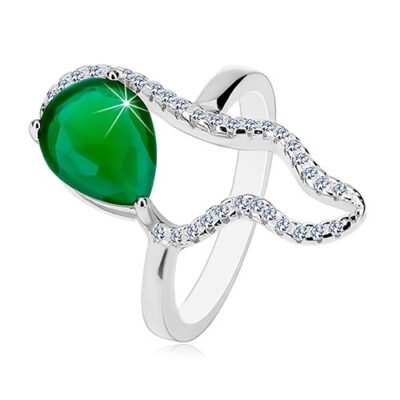 925 ezüst gyűrű - nagy zöld könnycsepp alakú cirkónia