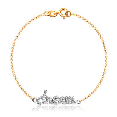 925 ezüst karkötő arany színben – cirkóniás "Dream" felirat ékszer webáruház