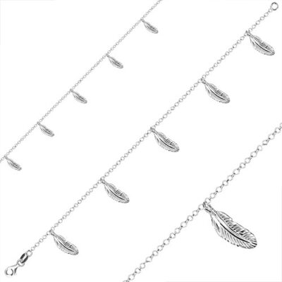 925 ezüst karkötő - öt toll alakú medál