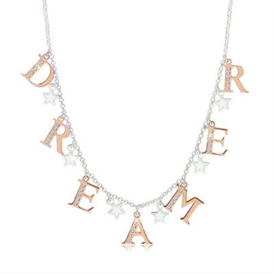 925 ezüst nyaklánc - "DREAMER" réz színárnyalatban cirkóniákkal és fényes csillagok ékszer webáruház