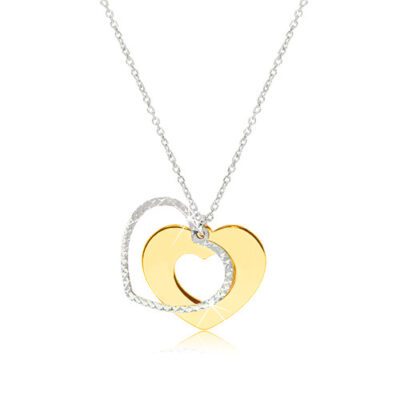 925 ezüst nyaklánc - fényes szív arany színben csillogó körvonallal ékszer webáruház