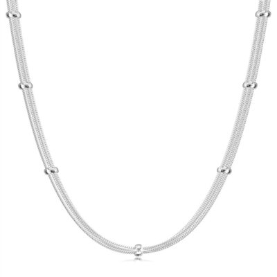 925 Ezüst nyaklánc - sima gyöngyökkel összekötött láncok