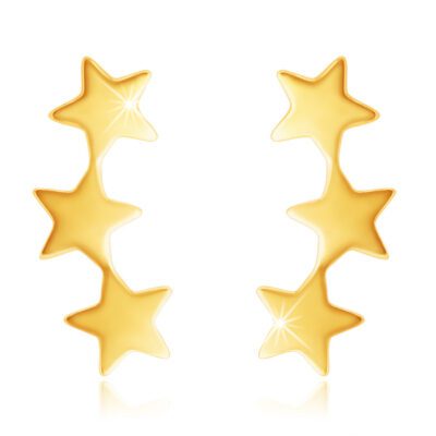 9K arany fülbevaló – három egymással összekötött fényes csillag ékszer webáruház