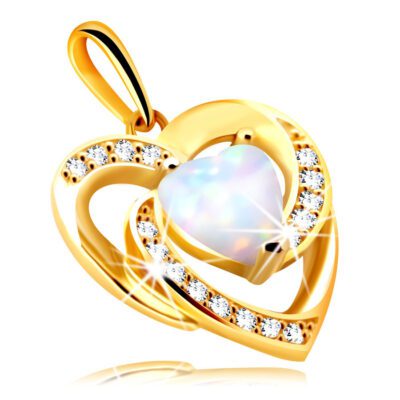 9K arany medál - szív fehér szintetikus opálból