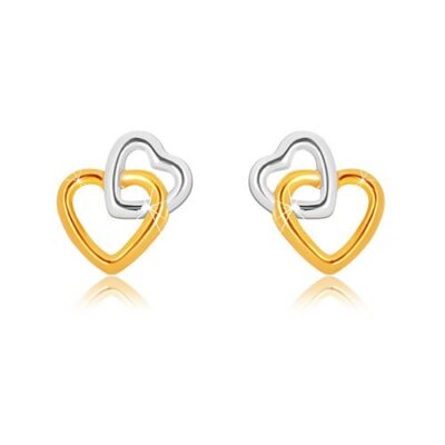9K kombinált arany fülbevaló - szív alakzatok