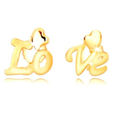9K sárga arany fülbevaló - szétválasztott felirat "Love"