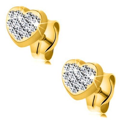 9K sárga arany fülbevaló - szív alakzat Swarovksi kristályokkal ékszer webáruház