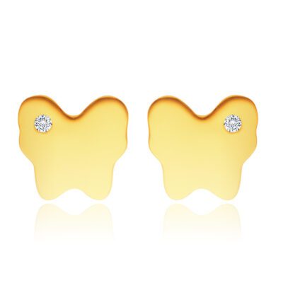 9K sárga arany fülbevaló – tükörfényes pillangó egy apró átlátszó cirkóniával ékszer webáruház