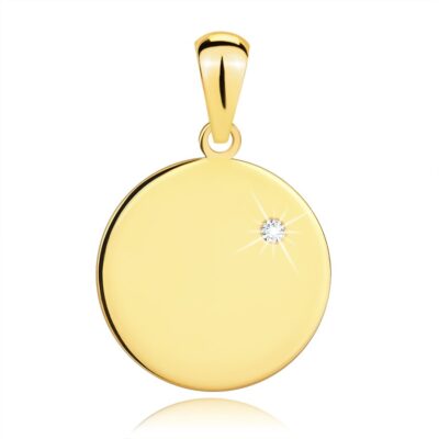9K sárga arany medál - egy fényes lapos korong cirkóniával ékszer webáruház