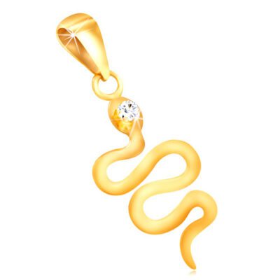 9K sárga arany medál - hullámos fényes kígyó cirkónia fejjel ékszer webáruház