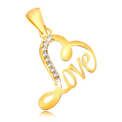 9K sárga arany medál - szív alakzat "Love" felirattal