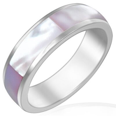 Acél karikagyűrű - rózsaszín gyöngyházfényű - Nagyság: 60 ékszer webáruház