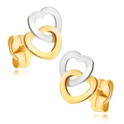 Arany fülbevaló - kétszínű csillogó szabályos szívkörvonal ékszer webáruház