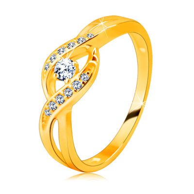 Arany gyűrű 14K aranyból – vékony összefonódó szárak cirkóniákkal