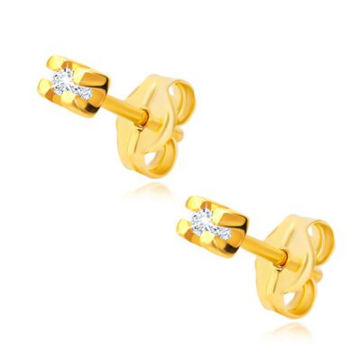 Arany stekkeres fülbevaló - átlátszó kerek cirkónia foglalatban
