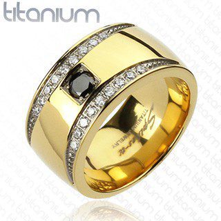 Arany színű gyűrű titániumból - két cirkónia félhold - Nagyság: 70 ékszer webáruház