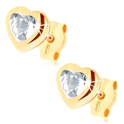 Bedugós fülbevaló 9K aranyból - átlátszó cirkóniás szív