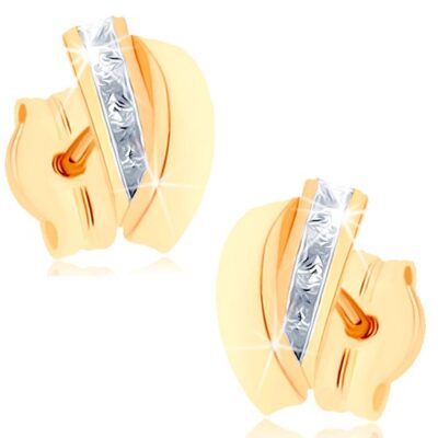 Bedugós fülbevaló 9K sárga aranyból - átlátszó cirkóniákból álló sáv