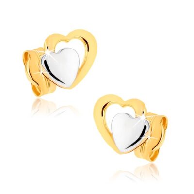 Beszúrós fülbevaló 9K aranyból - kétszínű szabályos szív