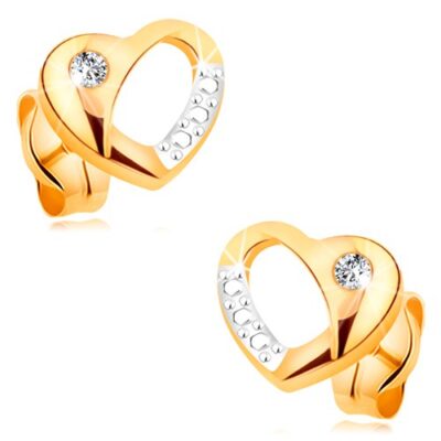 Briliáns fülbevaló 14K aranyból - kétszínű szív kivágással és gyémánttal ékszer webáruház