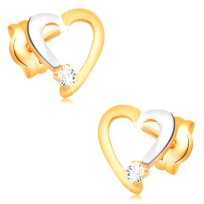 Briliáns fülbevaló 14K aranyból - szív körvonala átlátszó gyémánttal ékszer webáruház
