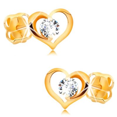 Briliáns fülbevaló sárga 14K aranyból - átlátszó gyémánt szív körvonalban ékszer webáruház