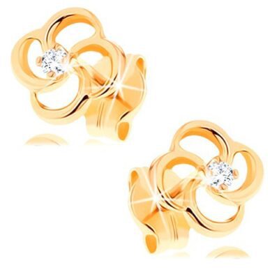 Briliáns fülbevaló sárga 14K aranyból - virág átlátszó gyémánttal ékszer webáruház