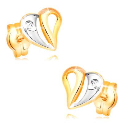 Briliáns fülbevaló sárga és fehér 14K aranyból - szív kivágásokkal és gyémánttal ékszer webáruház