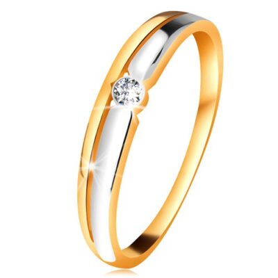 Briliáns gyűrű 14K aranyból - átlátszó gyémánt kerek foglalatban