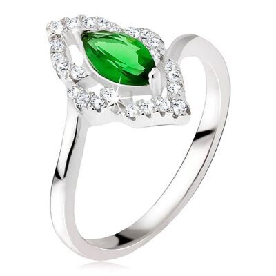 Ezüst gyűrű - elipszis kő zöld színben