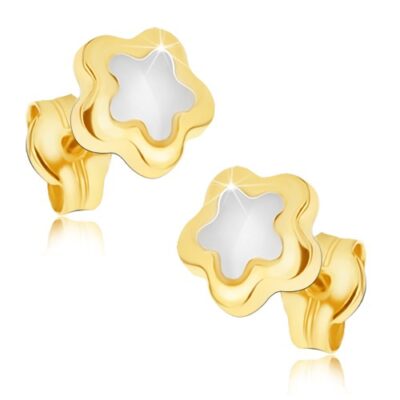 Fényes fülbevaló 14K aranyból - ötszirmú kétszínű virág ékszer webáruház