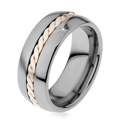 Fényes gyűrű volfrámból fonott mintával ezüst színben