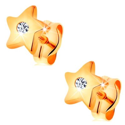 Fülbevaló 14K sárga aranyból - fényes csillag átlátszó középpel ékszer webáruház