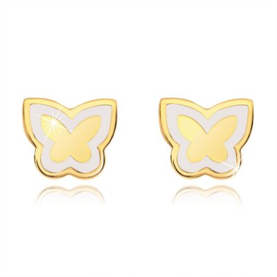 Fülbevaló 14K sárga aranyból - fényes lapos pillangó