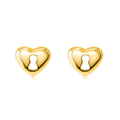 Fülbevaló 9K aranyból – szív kulcslyuk alakú kivágással