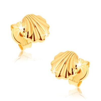 Fülbevaló 9K sárga aranyból - fényes tengeri kagyló ékszer webáruház