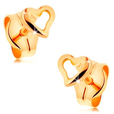 Fülbevaló sárga 14K aranyból - apró aszimmetrikus szív körvonala ékszer webáruház