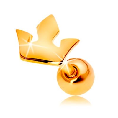 Fülpiercing sárga 14K aranyból - kis háromágú korona ékszer webáruház