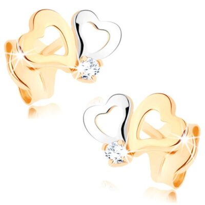 Gyémánt 585 arany fülbevaló - kétszínű szív körvonalak