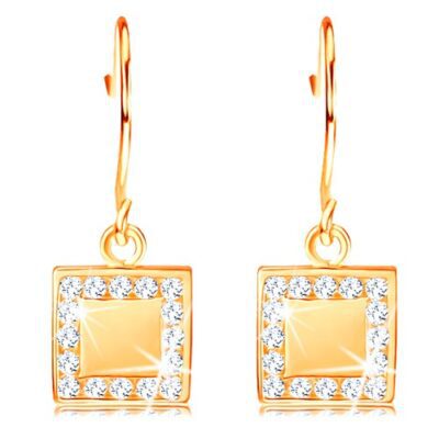 Gyémánt 585 arany fülbevaló - lapos négyzet forma átlátszó gyémántokkal a kerületén ékszer webáruház