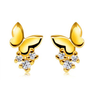 Gyémánt 585 sárga arany fülbevaló -teljes tükörsima pillangó
