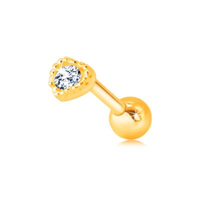 Gyémánt fül piercing 14K sárga aranyból - szív kontúr briliánssal ékszer webáruház